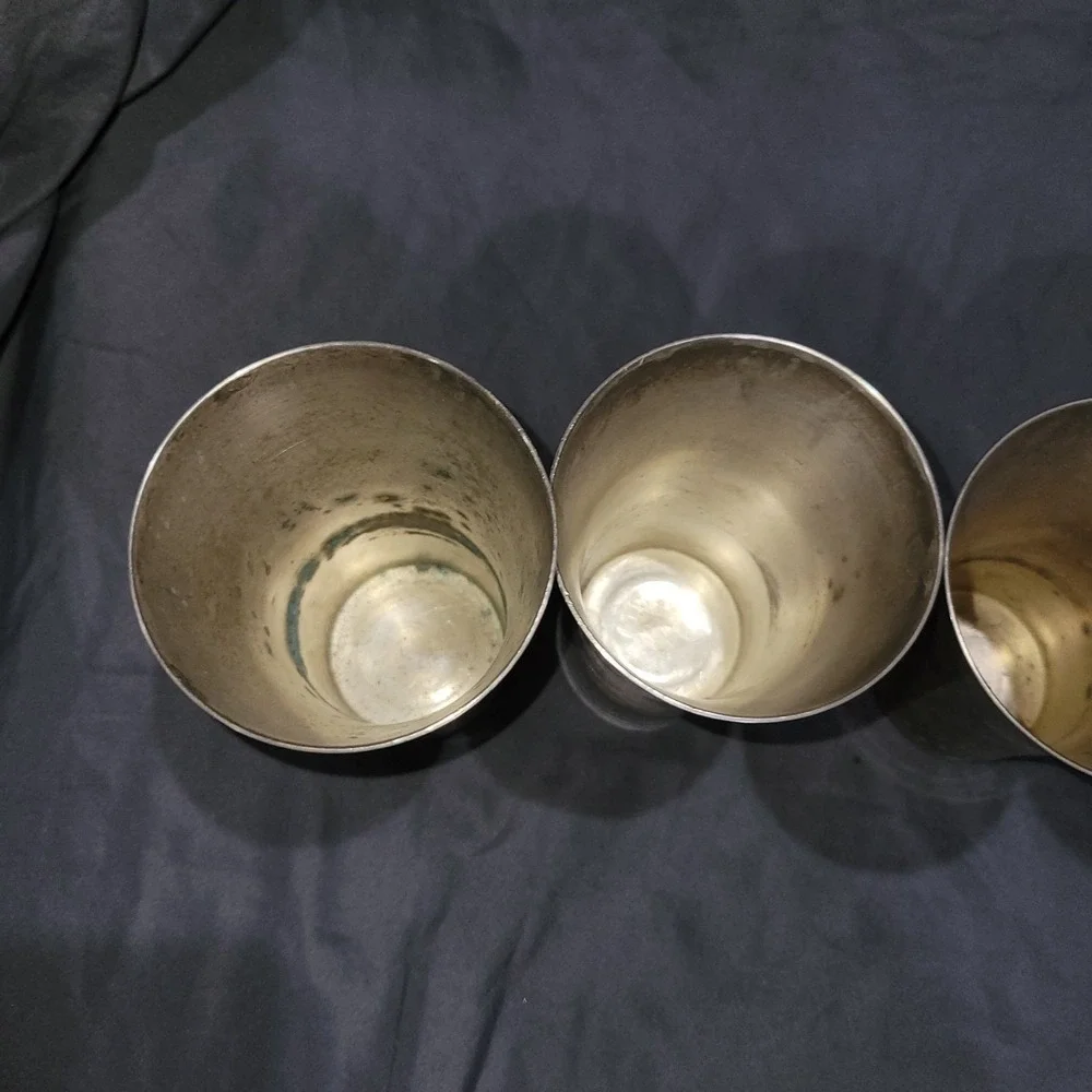 Set Of 4 Vintage Nickel Silver Tumblers Cups Metal Drinkware Bar
